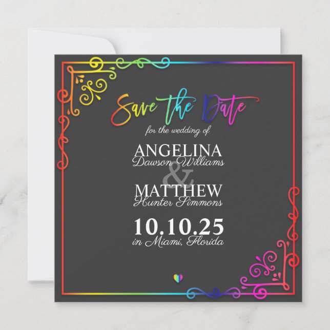 Elegant Frame Colourful Save the Date Card (Front)