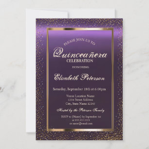 Elegant Frame Confetti Purple Quinceañera Invitation