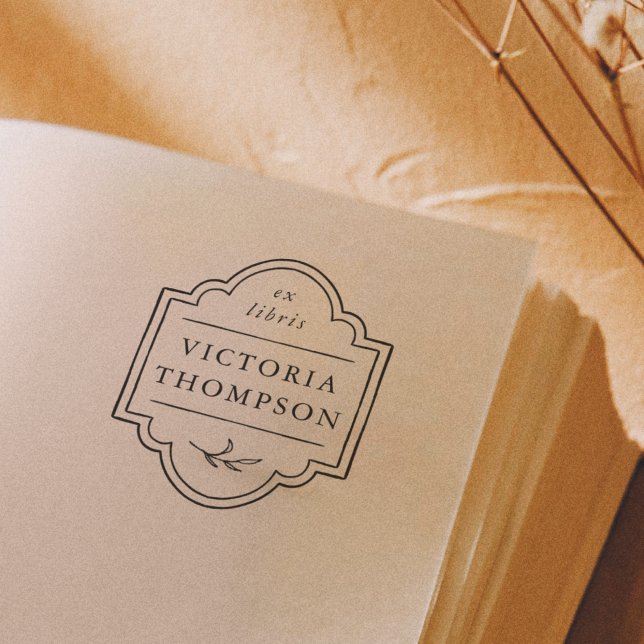 Elegant Frame Delicate Leaves Ex Libris Bookplate Rubber Stamp (Rubber Stamp Mock-up)