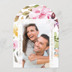 Elegant Frame Floral Watercolor Photo Wedding Arch Save The Date