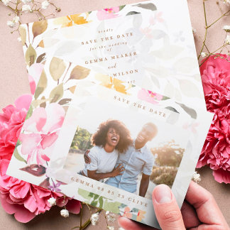 Elegant Frame Floral Watercolor Photo Wedding Save The Date