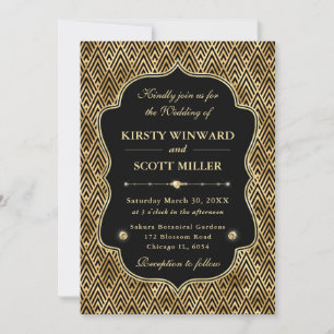 Elegant Frame Gold Geometric Art Deco Wedding Invitation