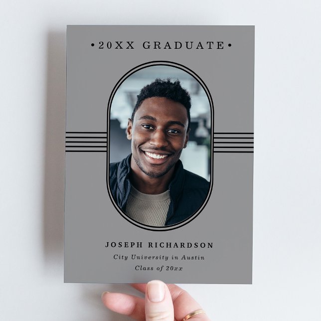 Elegant Frame | Grey and Black Photo Graduation Announcement (Creator Uploaded)