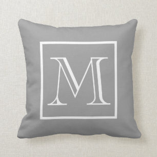 Elegant Frame Grey Background Monogram Cushion
