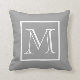 Elegant Frame Grey Background Monogram Cushion