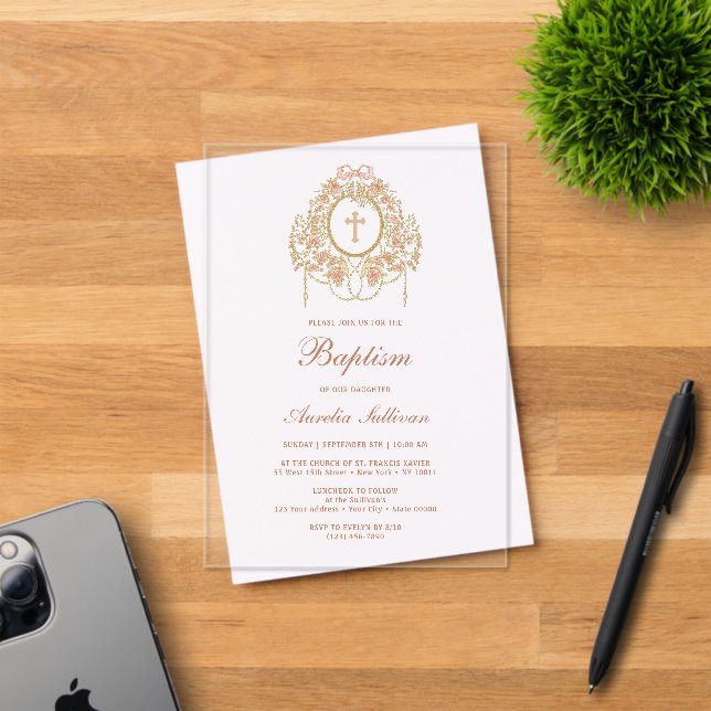 Elegant Frame Holy Cross Baptism Acrylic Invitations (Insitu (Invitation Card))
