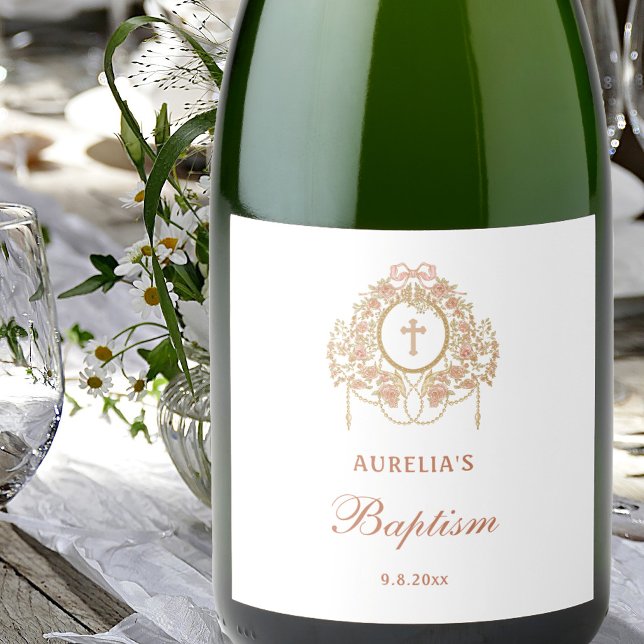 Elegant Frame Holy Cross Baptism Sparkling Wine Label (Creator Uploaded)