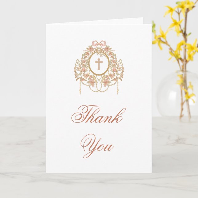 Elegant Frame Holy Cross Religious Thank You Card (Yellow Flower)