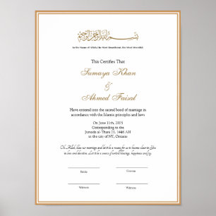 Elegant frame Muslim nikkah certificate poster