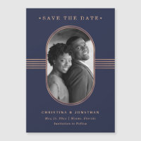 Elegant Frame | Navy Rose Gold Photo Save the Date