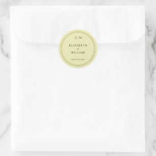 Elegant Frame on Celestial Yellow Monogram Wedding Classic Round Sticker