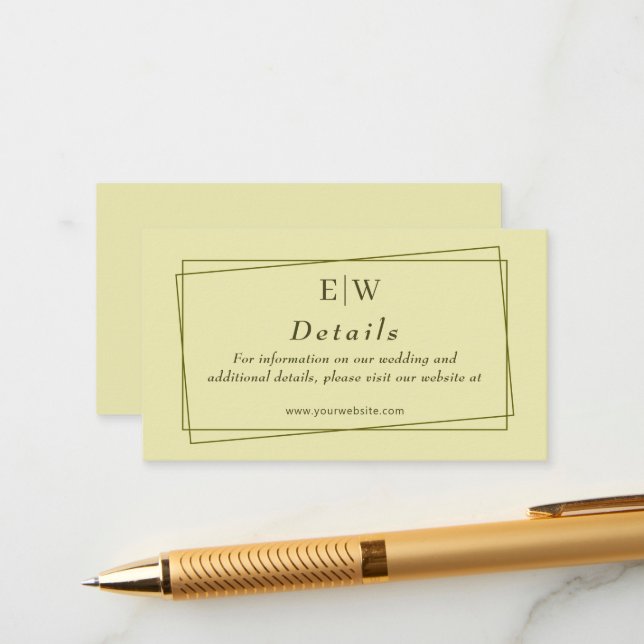 Elegant Frame on Celestial Yellow Monogram Wedding Enclosure Card (Front/Back In Situ)