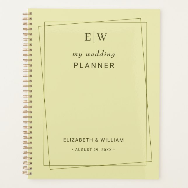 Elegant Frame on Celestial Yellow Monogram Wedding Planner (Front)
