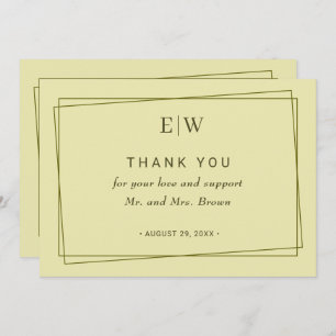 Elegant Frame on Celestial Yellow Monogram Wedding Thank You Card