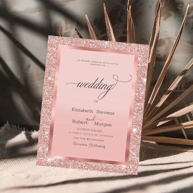 Elegant Frame Rose Gold Glitter Invitation (Creator Uploaded)