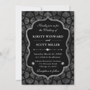 Elegant Frame Silver Fan Art Deco Wedding Invitation