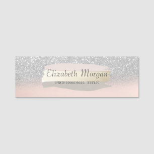 Elegant , Frame, Silver Glitter, Brush Stroke Name Tag