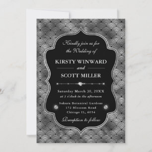 Elegant Frame Silver Scallop Art Deco Wedding Invitation