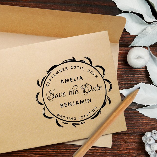 Elegant Frame Typography Wedding Save the Date Rubber Stamp (Creator Uploaded)