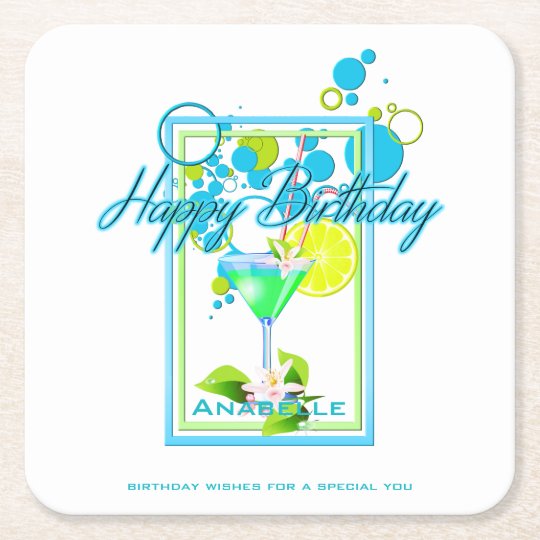 Elegant Frame Vivid Colours Birthday Cocktail Square Paper Coaster