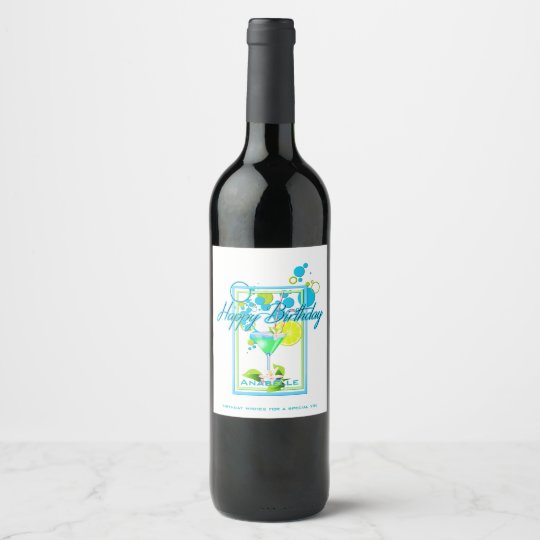 Elegant Frame Vivid Colours Birthday Cocktail Wine Label