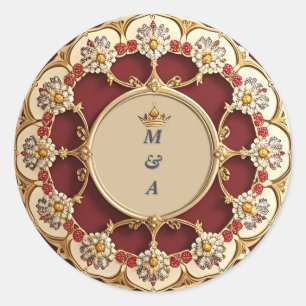 Elegant Frame With Ornate Floral Decoration Classic Round Sticker