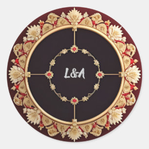 Elegant Frame With Ornate Floral Decoration Classic Round Sticker