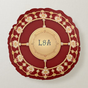 Elegant Frame With Ornate Floral Decoration Round Cushion