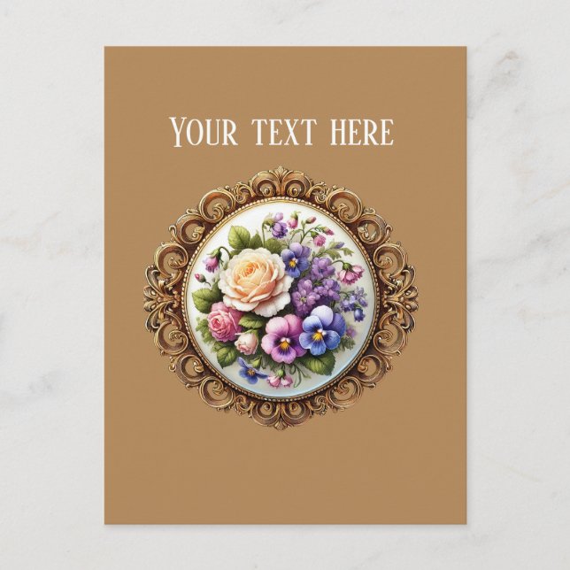 Elegant framed flowers customisable postcard (Front)
