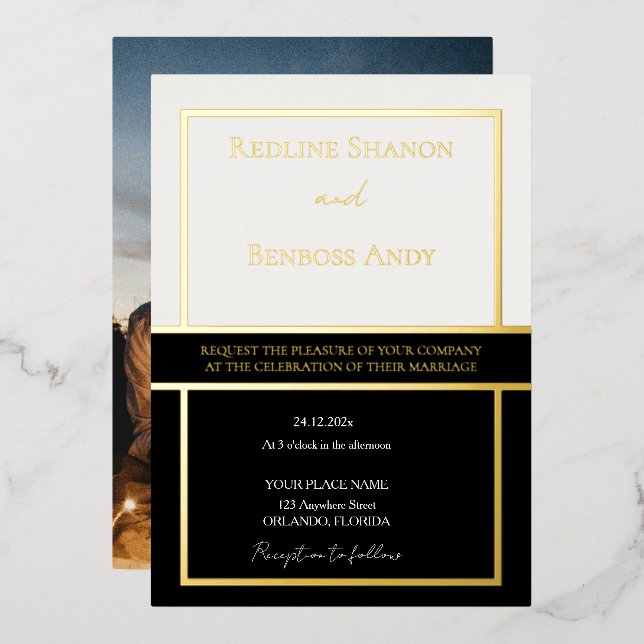 Elegant Framed Ivory & Black Design Gold (Front/Back)