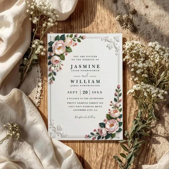 Elegant Framed Peonies Elegant QR Code Wedding Invitation (Creator Uploaded)