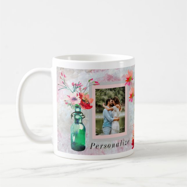 ELEGANT FRAMED PHOTO FLORAL  COFFEE MUG (Left)