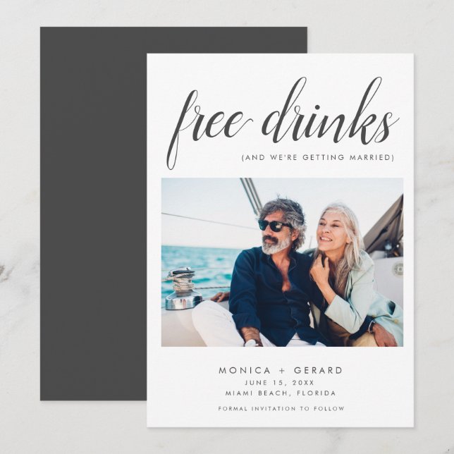 Elegant Free Drinks Photo Wedding  Save The Date (Front/Back)