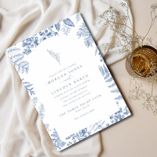 Elegant French Blue Bloom Floral Wedding Invitation