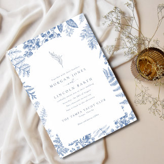 Elegant French Blue Bloom Floral Wedding Invitation