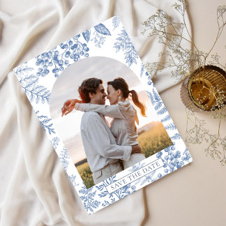 Elegant French Blue Bloom  Floral Wedding Save The Date