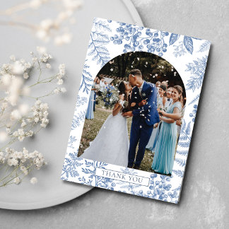 Elegant French Blue Bloom  Floral Wedding Thank You Card