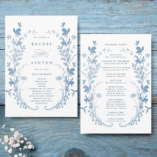 Elegant French Blue Botanical Wedding Ceremony Program