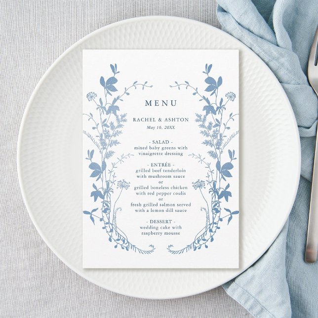  Elegant French Blue Botanical Wedding Menu (Creator Uploaded)