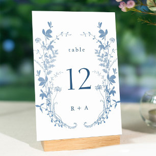 Elegant French Blue Botanical Wedding Table Number