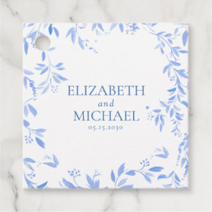 Elegant French Blue Floral Botanical Wedding Favour Tags
