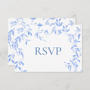 Elegant French Blue Floral Botanical Wedding RSVP Card
