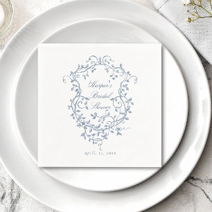 Elegant French Blue Floral Crest Bridal Shower Napkin