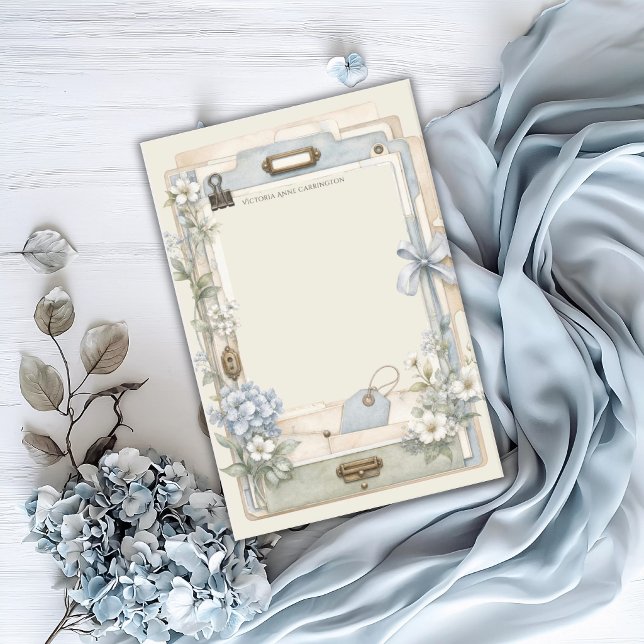 Elegant French Blue Floral Personalised  Post-it Notes (Creator Uploaded)