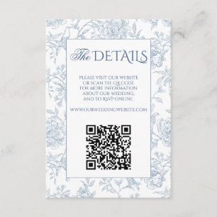Elegant French Blue Floral Toile QR Code Website Enclosure Card