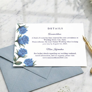 Elegant French Blue Rose Watercolor Wedding Enclosure Card