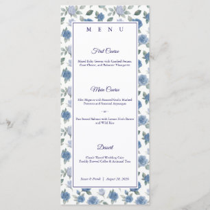 Elegant French Blue Rose Watercolor Wedding Menu