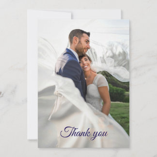 Elegant French Blue Rose Watercolor Wedding Photo Thank You Card