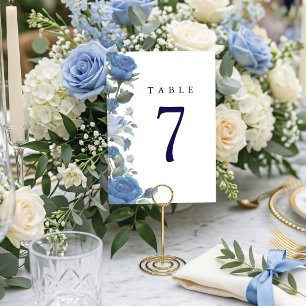 Elegant French Blue Rose Watercolor Wedding Table Number