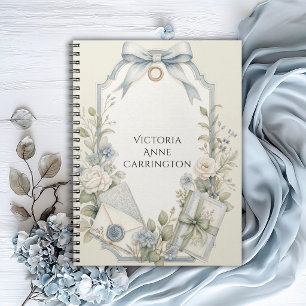Elegant French Blue Sage Floral Personalised Notebook